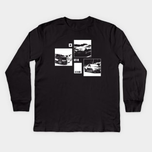 NISSAN SKYLINE GT-R R34 Black 'N White Archive (Black Version) Kids Long Sleeve T-Shirt